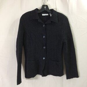 Valerie Stevens Petites Black Wool Blend Cardigan Jacket Blazer Size 8P Raw Edge